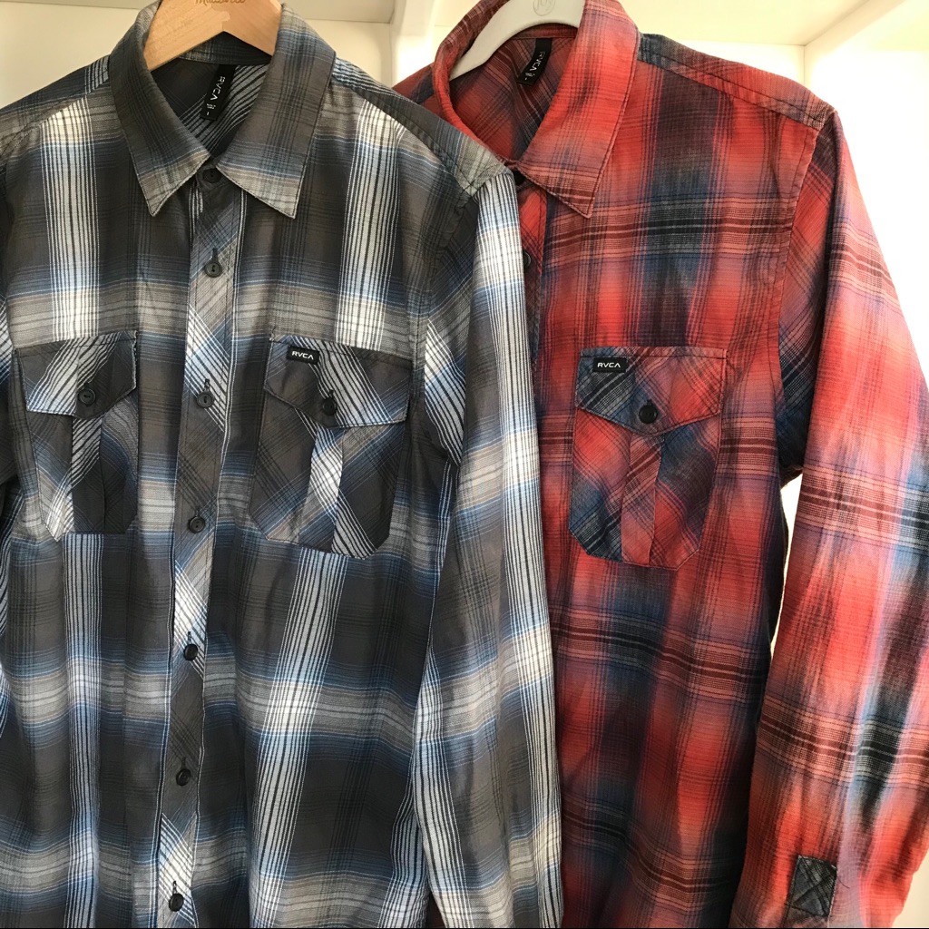 Rvca Men's Red And Black Plaid Button-Up Shirt